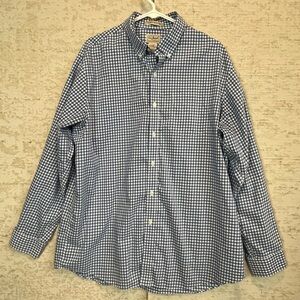 L.L. Bean Royal Blue White Gingham Check Button Shirt Sz L Wrinkle Resistant